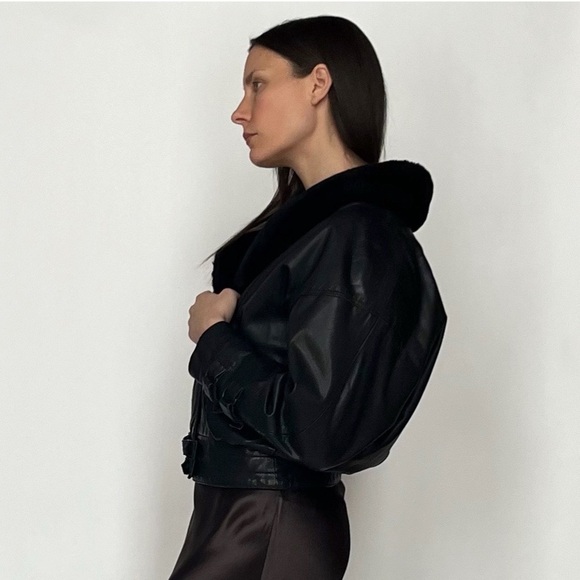 80s CROPPED SHEARLING & LEATHER JACKET - Picture 3 of 6